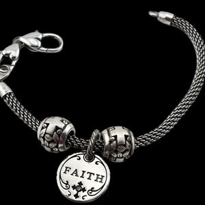 Brighton "FAITH" charm bracelet,Silver Plated, with a mesh or cable-style chain.